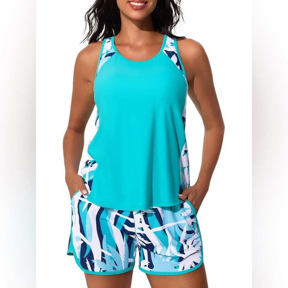 Summer Mae Tankini Tummy Control Bathing Suits with Sporty Pockets Shorts